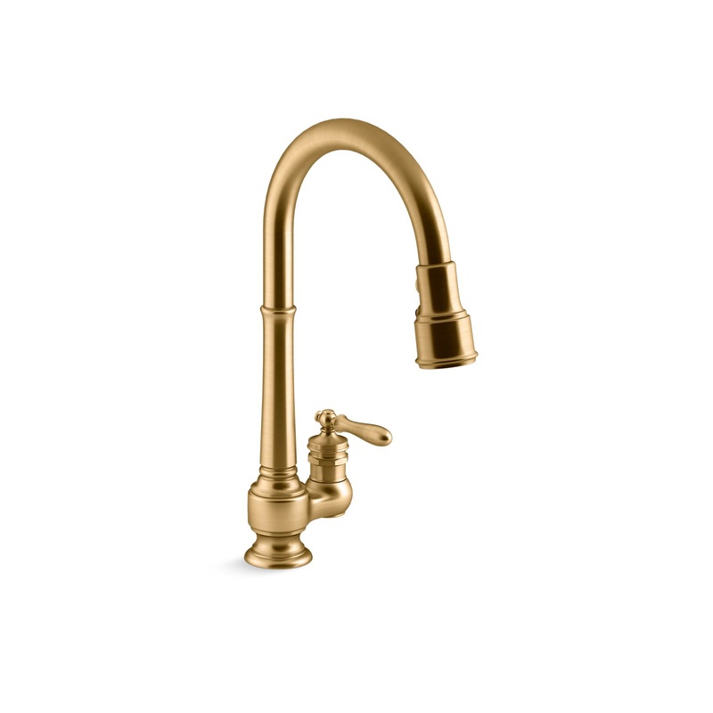 KOHLER K-99260-2MB Artifacts Pull-Down Kitchen Sink Faucet With Three-Function Sprayhead In Vibrant Brushed Moderne Brass