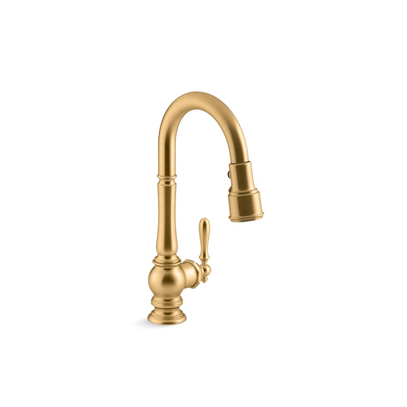 KOHLER K-99261-2MB Artifacts Pull-Down Kitchen Sink Faucet With Three-Function Sprayhead In Vibrant Brushed Moderne Brass