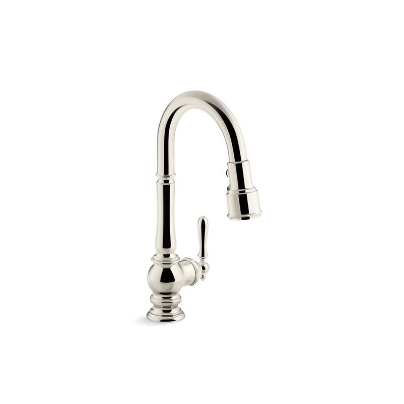 KOHLER K-99261-SN Artifacts Pull-Down Kitchen Sink Faucet With Three-Function Sprayhead In Vibrant Polished Nickel