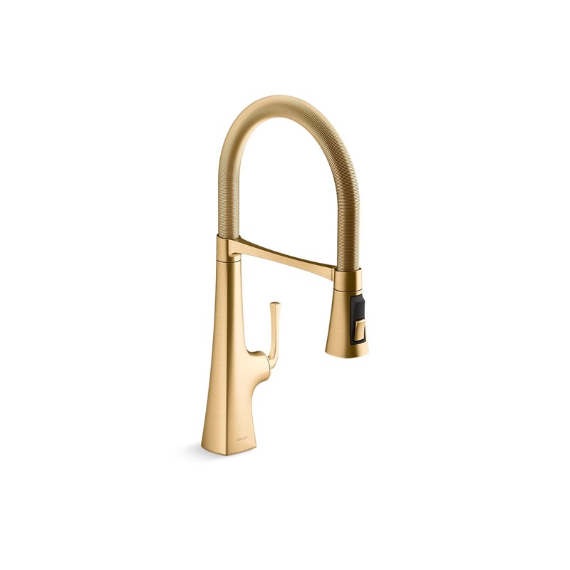 KOHLER K-22061-2MB Graze Semi-Professional Kitchen Sink Faucet With Three-Function Sprayhead In Vibrant Brushed Moderne Brass