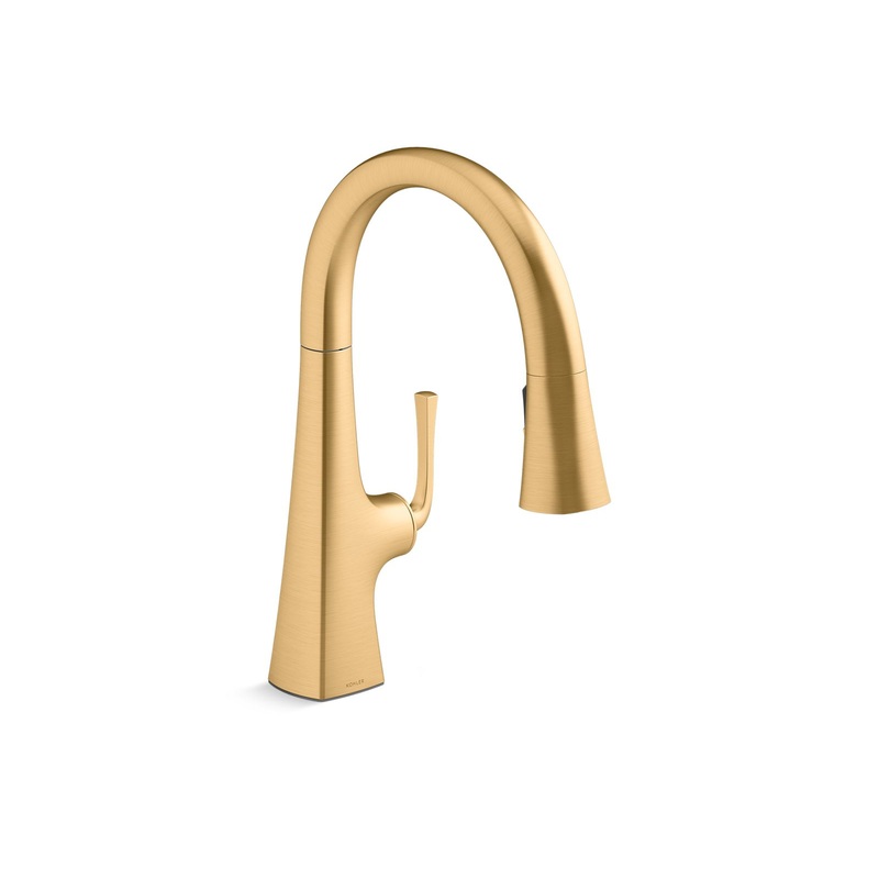 KOHLER K-22063-2MB Graze Pull-Down Kitchen Sink Faucet With Three-Function Sprayhead In Vibrant Brushed Moderne Brass