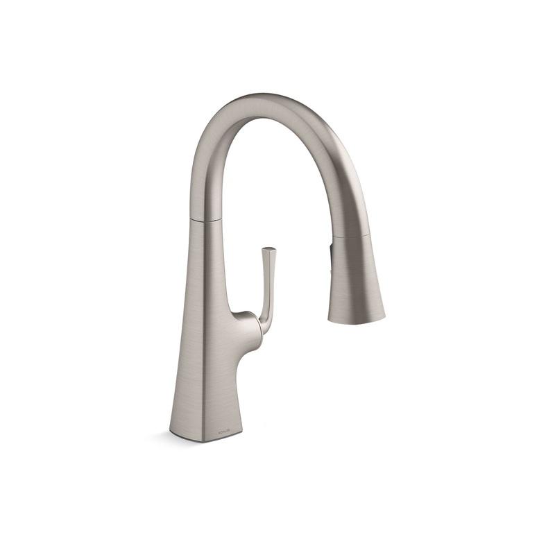 KOHLER K-22063-VS Graze Pull-Down Kitchen Sink Faucet With Three-Function Sprayhead In Vibrant Stainless