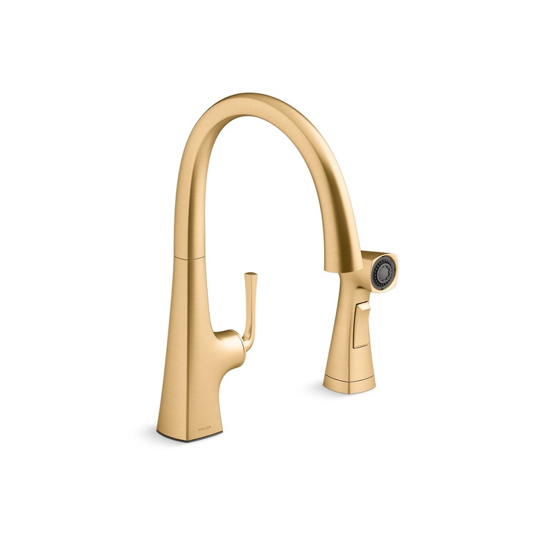 KOHLER K-22064-2MB Graze Single-Handle Kitchen Sink Faucet With Two-Function Side Sprayer In Vibrant Brushed Moderne Brass