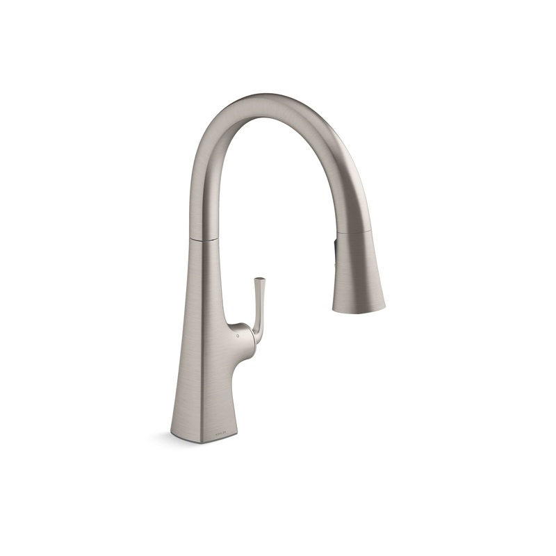 KOHLER K-22068-WB-VS Graze Touchless Pull-Down Kitchen Sink Faucet With Kohler Konnect And Three-Function Sprayhead In Vibrant Stainless