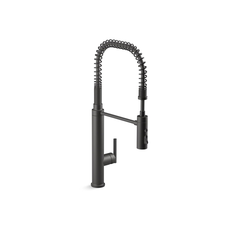 KOHLER K-24982-BL Purist Semi-Professional Kitchen Sink Faucet With Three-Function Sprayhead In Matte Black