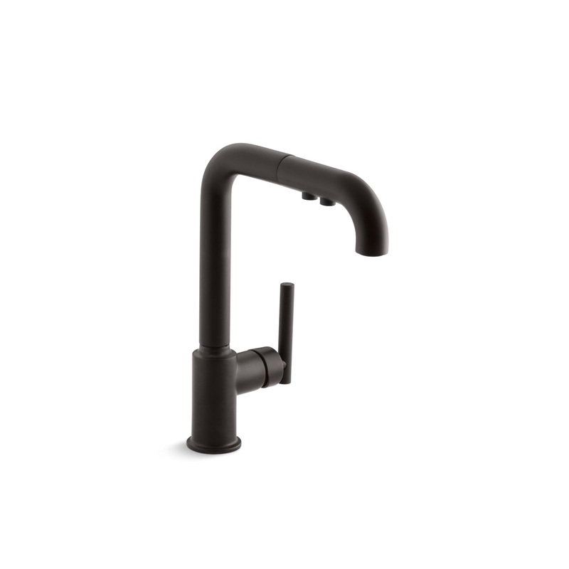 KOHLER K-7505-BL Purist Pull-Out Kitchen Sink Faucet With Three-Function Sprayhead In Matte Black