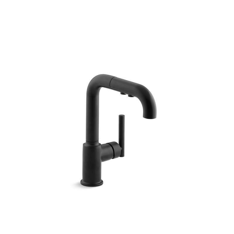 KOHLER K-7506-BL Purist Pull-Out Kitchen Sink Faucet With Three-Function Sprayhead In Matte Black
