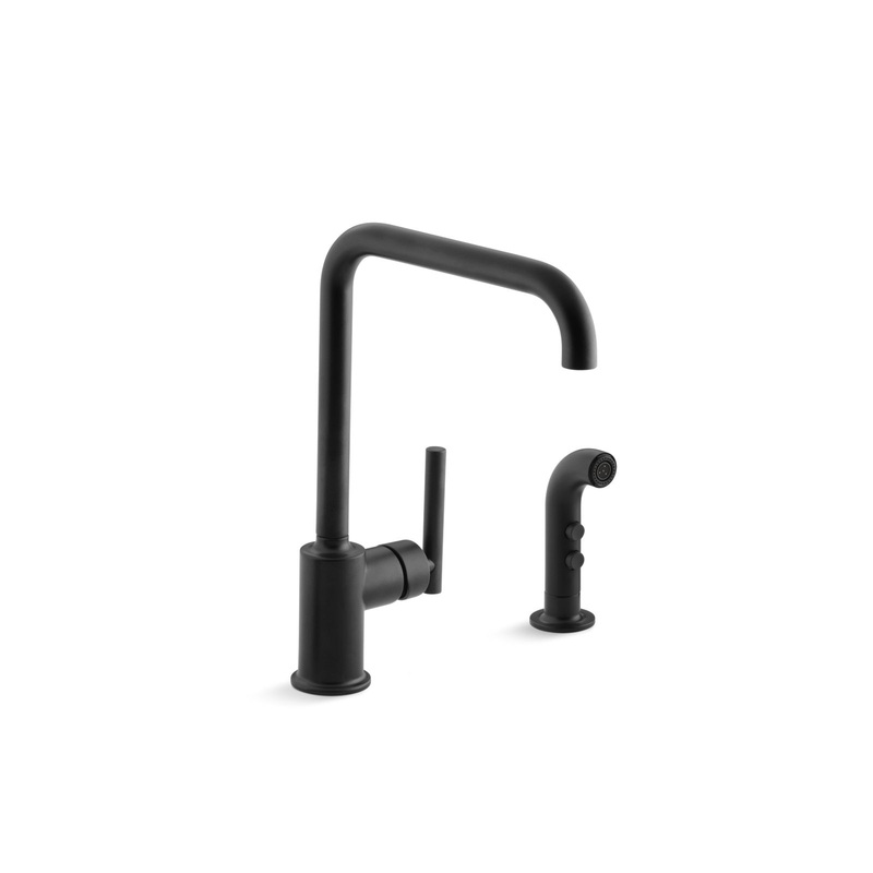 KOHLER K-7508-BL Purist Single-Handle Kitchen Sink Faucet With Side Sprayer In Matte Black