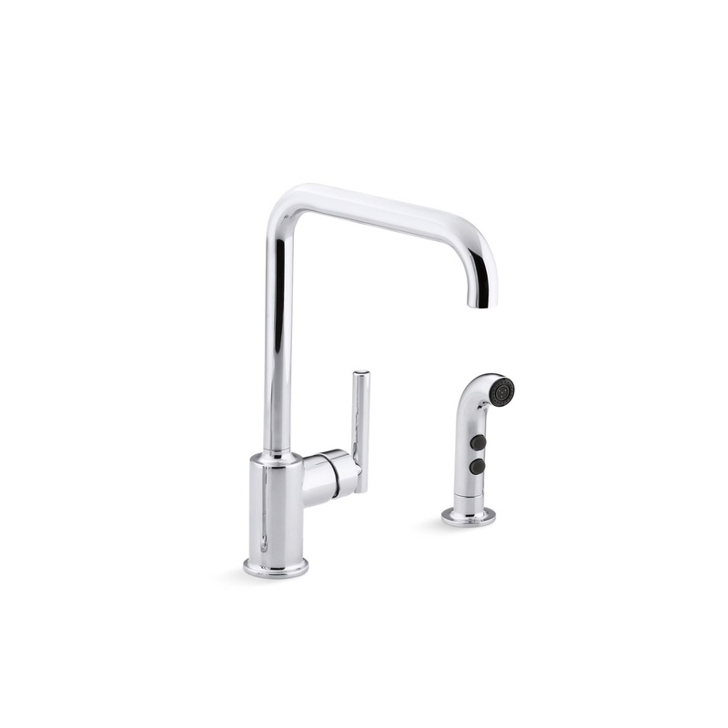 KOHLER K-7508-CP Purist Single-Handle Kitchen Sink Faucet With Side Sprayer In Polished Chrome