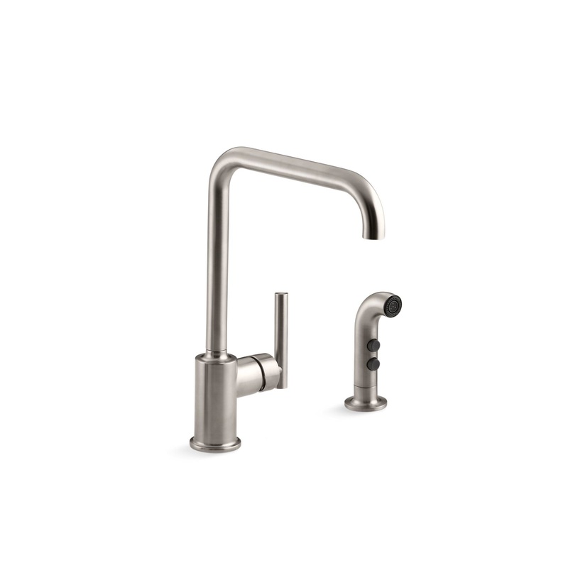 KOHLER K-7508-VS Purist Single-Handle Kitchen Sink Faucet With Side Sprayer In Vibrant Stainless