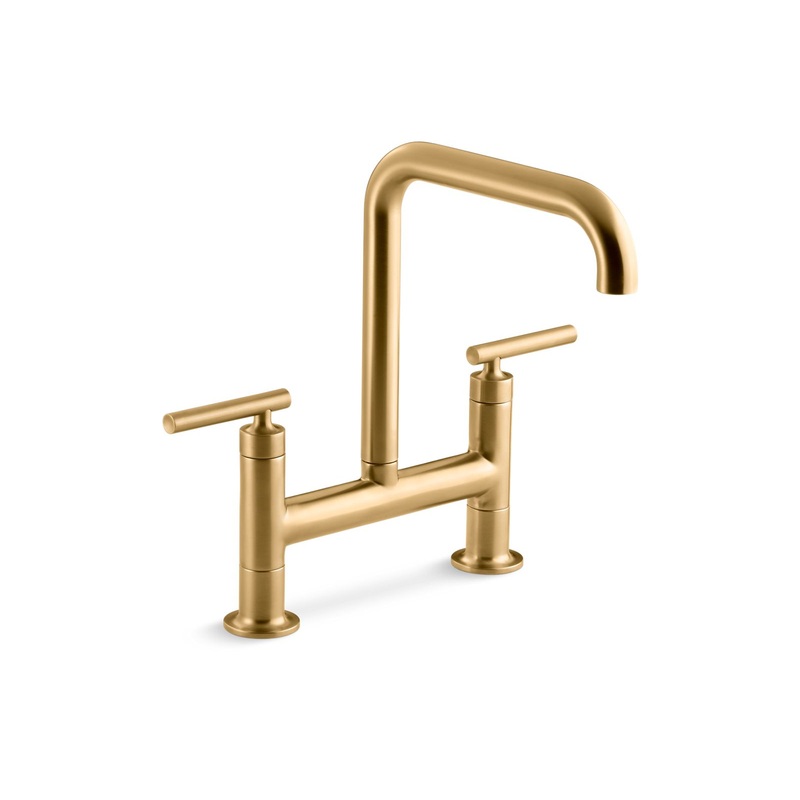 KOHLER K-7547-4-2MB Purist Two-Hole Bridge Kitchen Sink Faucet In Vibrant Brushed Moderne Brass
