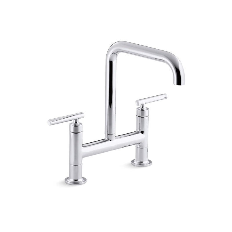 KOHLER K-7547-4-CP Purist Two-Hole Bridge Kitchen Sink Faucet In Polished Chrome