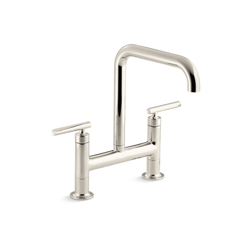 KOHLER K-7547-4-SN Purist Two-Hole Bridge Kitchen Sink Faucet In Vibrant Polished Nickel