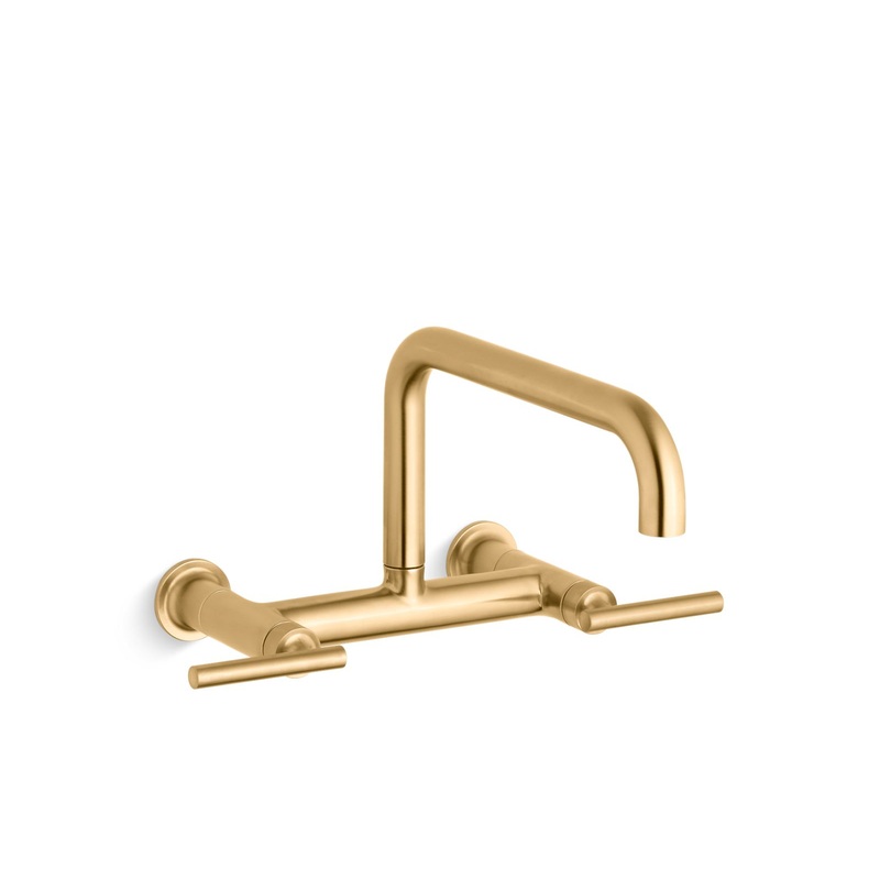 KOHLER K-7549-4-2MB Purist Two-Hole Wall-Mount Bridge Kitchen Sink Faucet In Vibrant Brushed Moderne Brass