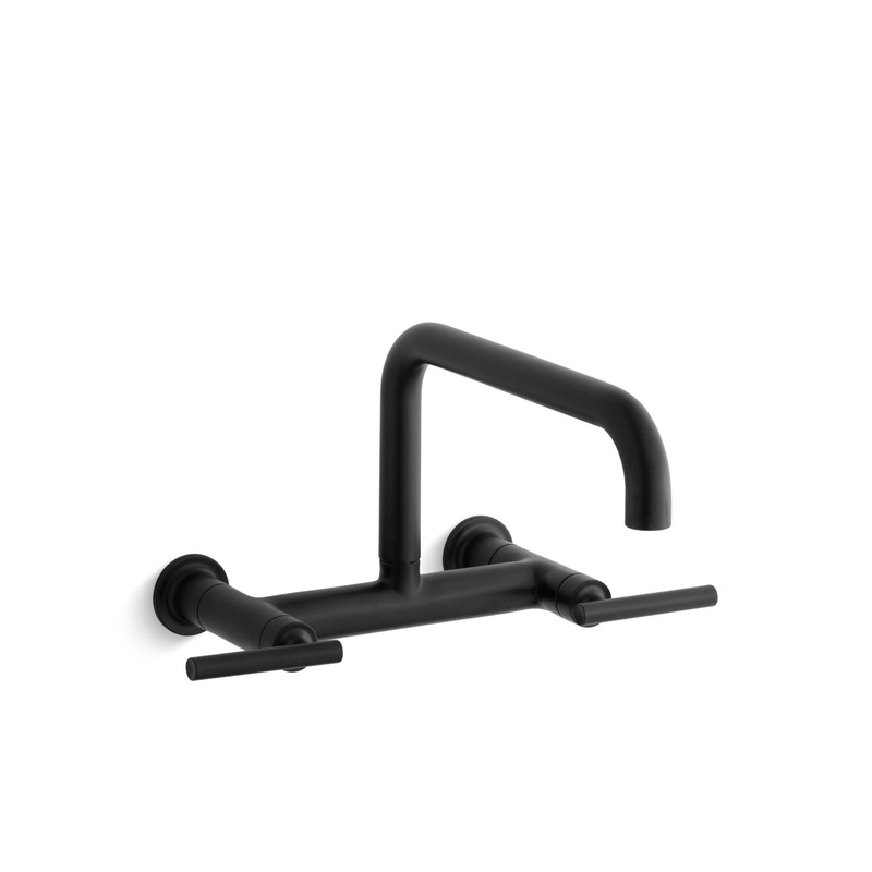 KOHLER K-7549-4-BL Purist Two-Hole Wall-Mount Bridge Kitchen Sink Faucet In Matte Black
