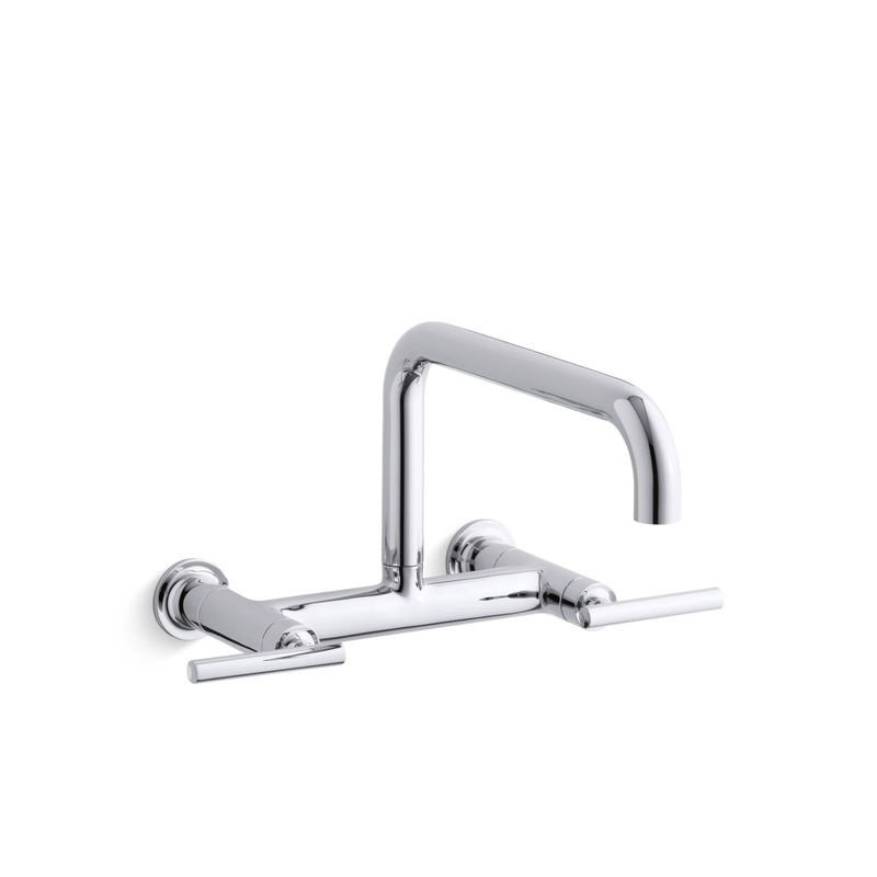 KOHLER K-7549-4-CP Purist Two-Hole Wall-Mount Bridge Kitchen Sink Faucet In Polished Chrome