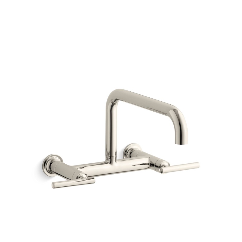 KOHLER K-7549-4-SN Purist Two-Hole Wall-Mount Bridge Kitchen Sink Faucet In Vibrant Polished Nickel