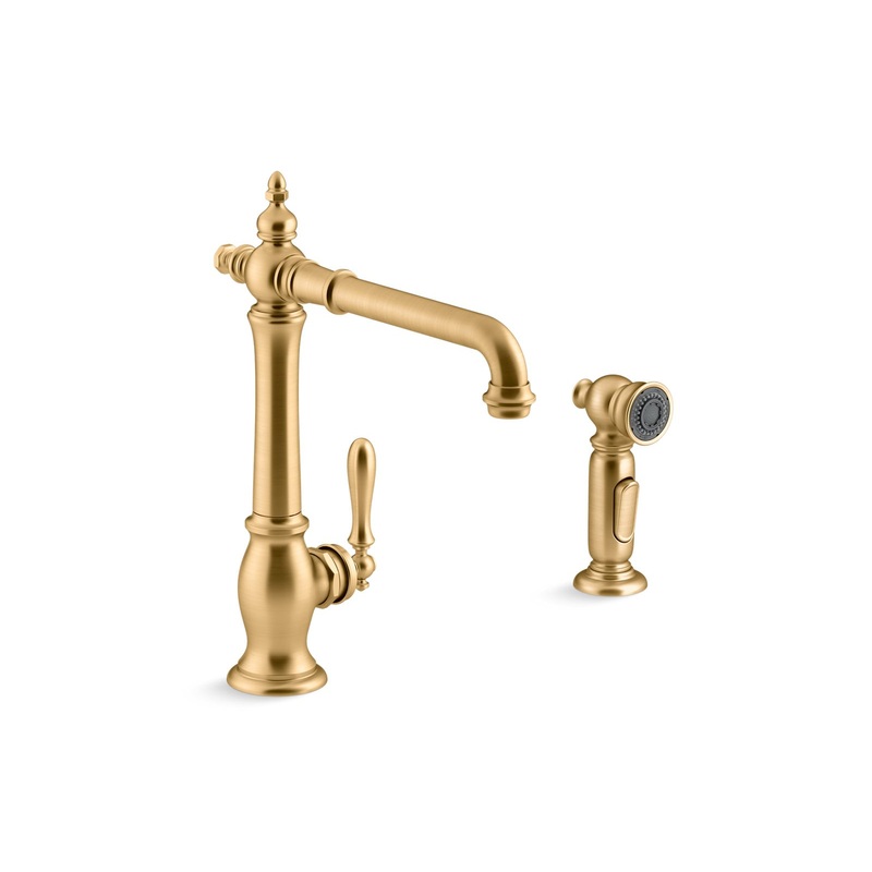 KOHLER K-99265-2MB Artifacts Single-Handle Kitchen Sink Faucet With Side Sprayer In Vibrant Brushed Moderne Brass