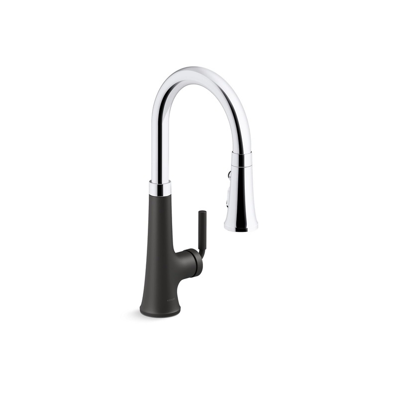 KOHLER K-23764-CBL Tone Pull-Down Kitchen Sink Faucet With Three-Function Sprayhead In Polished Chrome with Matte Black