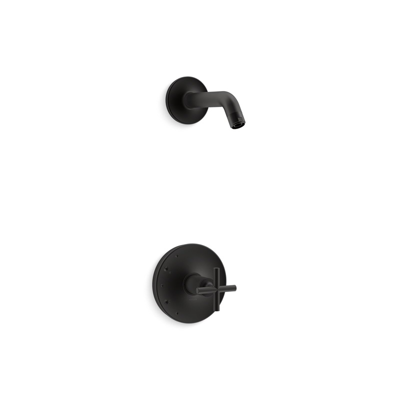 KOHLER K-TLS14422-3-BL Purist Rite-Temp Shower Trim Kit With Cross Handle, Without Showerhead In Matte Black