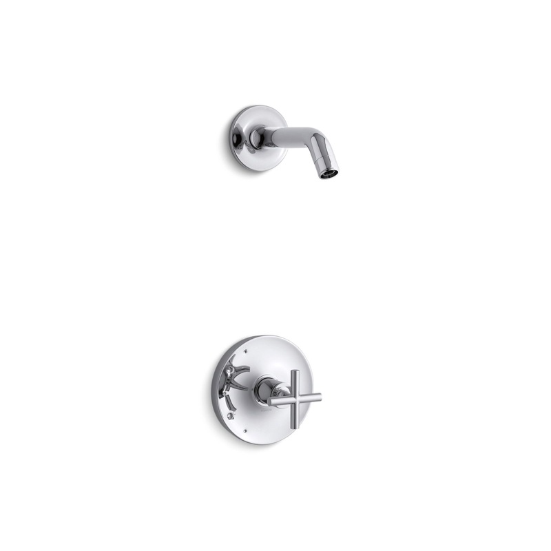 KOHLER K-TLS14422-3-CP Purist Rite-Temp Shower Trim Kit With Cross Handle, Without Showerhead In Polished Chrome