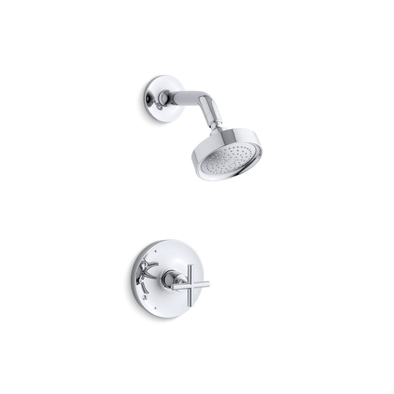 KOHLER K-TS14422-3-CP Purist Rite-Temp Shower Trim Kit With Cross Handle, 2.5 Gpm In Polished Chrome