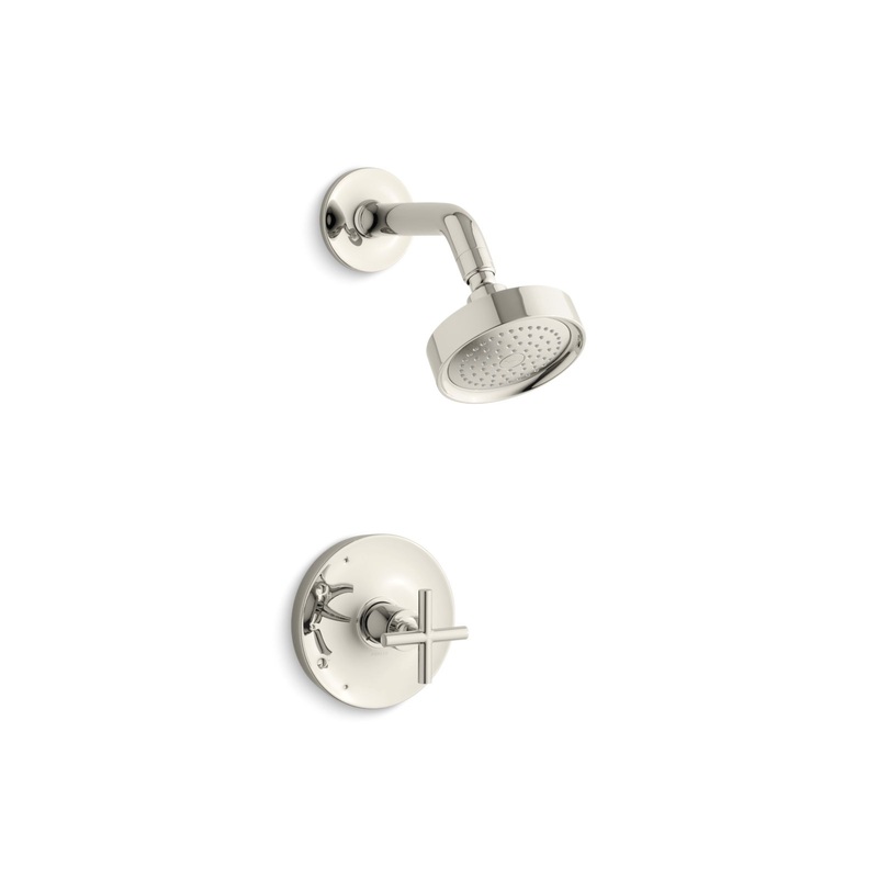 KOHLER K-TS14422-3-SN Purist Rite-Temp Shower Trim Kit With Cross Handle, 2.5 Gpm In Vibrant Polished Nickel