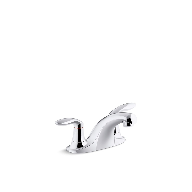KOHLER K-15243-4RA-CP Coralais Two-Handle Centerset Bathroom Sink Faucet With Grid Drain, 0.5 Gpm Vandal-Resistant Aerator And Red/Blue Indicator In Polished Chrome