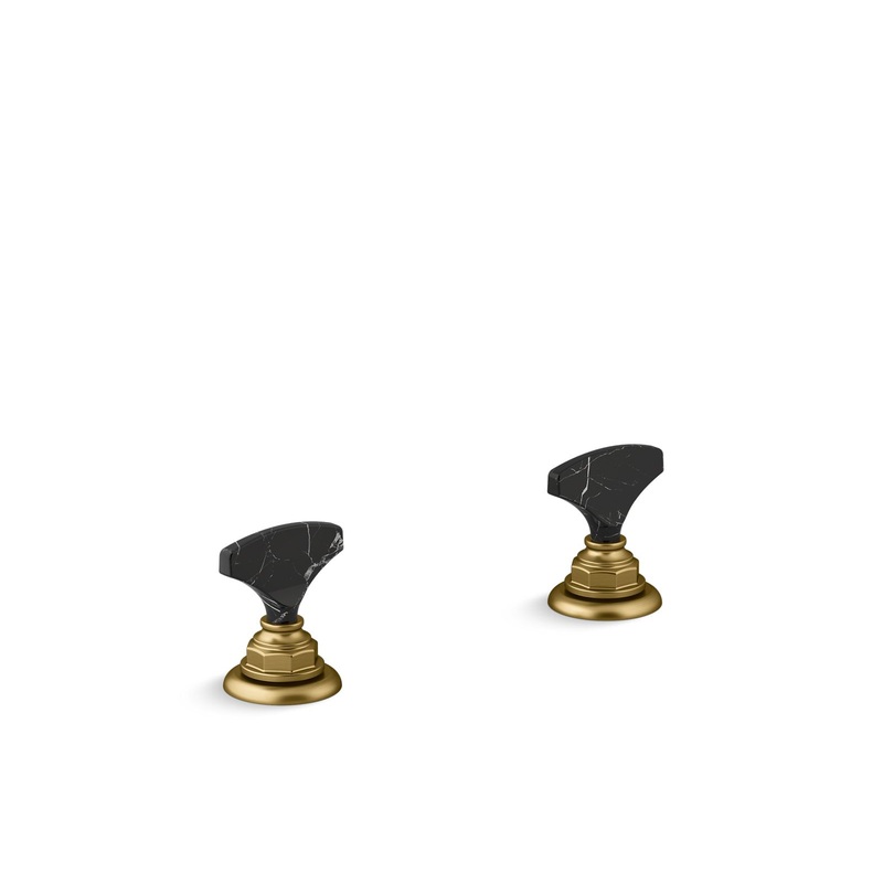 KOHLER K-98068-6NRO-2MB Artifacts Nero Marquina T-Handle Bathroom Sink Faucet Handles In Vibrant Brushed Moderne Brass