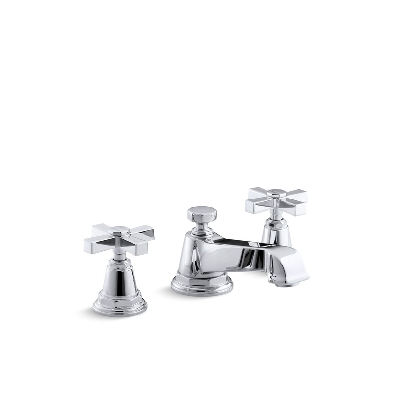 KOHLER K-13132-3A-CP Pinstripe Pure Widespread Bathroom Sink Faucet With Cross Handles, 1.2 Gpm In Polished Chrome