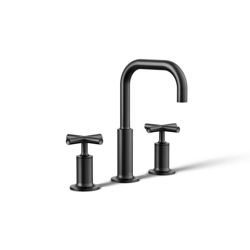 KOHLER K-14406-3-BL Purist Widespread Bathroom Sink Faucet With Cross Handles, 1.2 Gpm In Matte Black