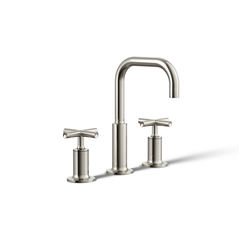 KOHLER K-14406-3-SN Purist Widespread Bathroom Sink Faucet With Cross Handles, 1.2 Gpm In Vibrant Polished Nickel