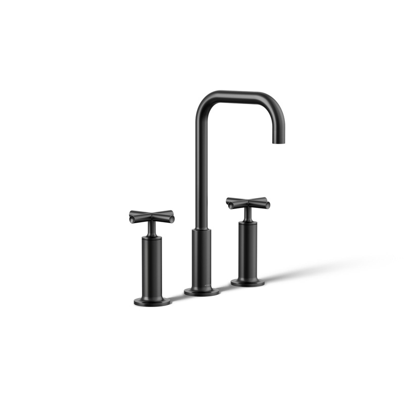 KOHLER K-14408-3-BL Purist Widespread Bathroom Sink Faucet With Cross Handles, 1.2 Gpm In Matte Black