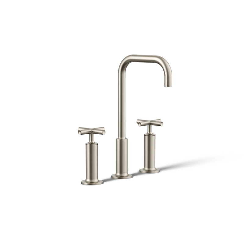 KOHLER K-14408-3-BN Purist Widespread Bathroom Sink Faucet With Cross Handles, 1.2 Gpm In Vibrant Brushed Nickel