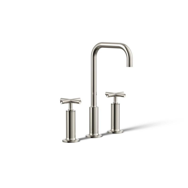 KOHLER K-14408-3-SN Purist Widespread Bathroom Sink Faucet With Cross Handles, 1.2 Gpm In Vibrant Polished Nickel