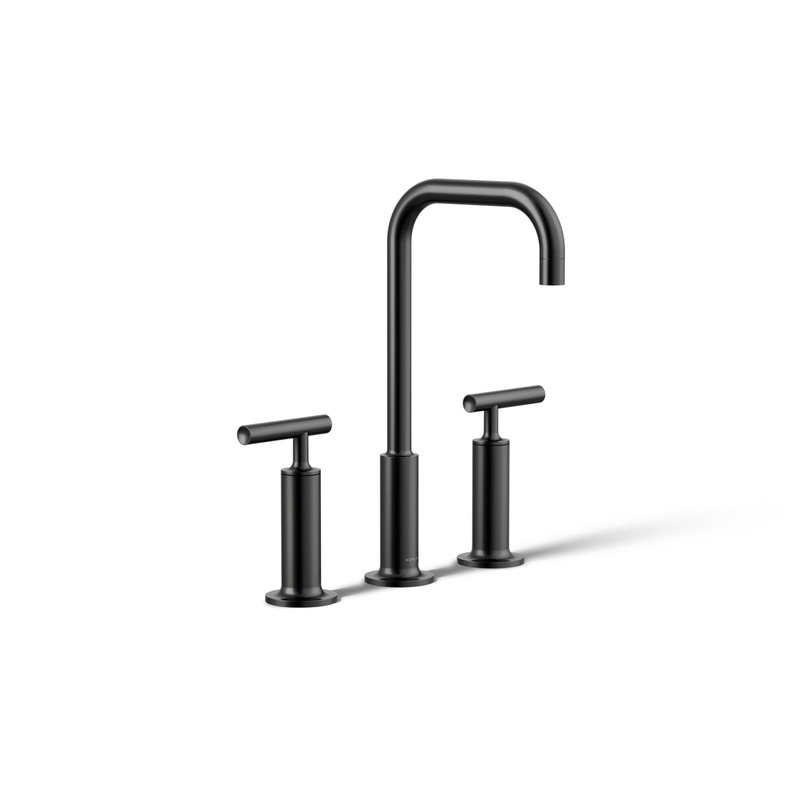 KOHLER K-14408-4-BL Purist Widespread Bathroom Sink Faucet With Lever Handles, 1.2 Gpm In Matte Black
