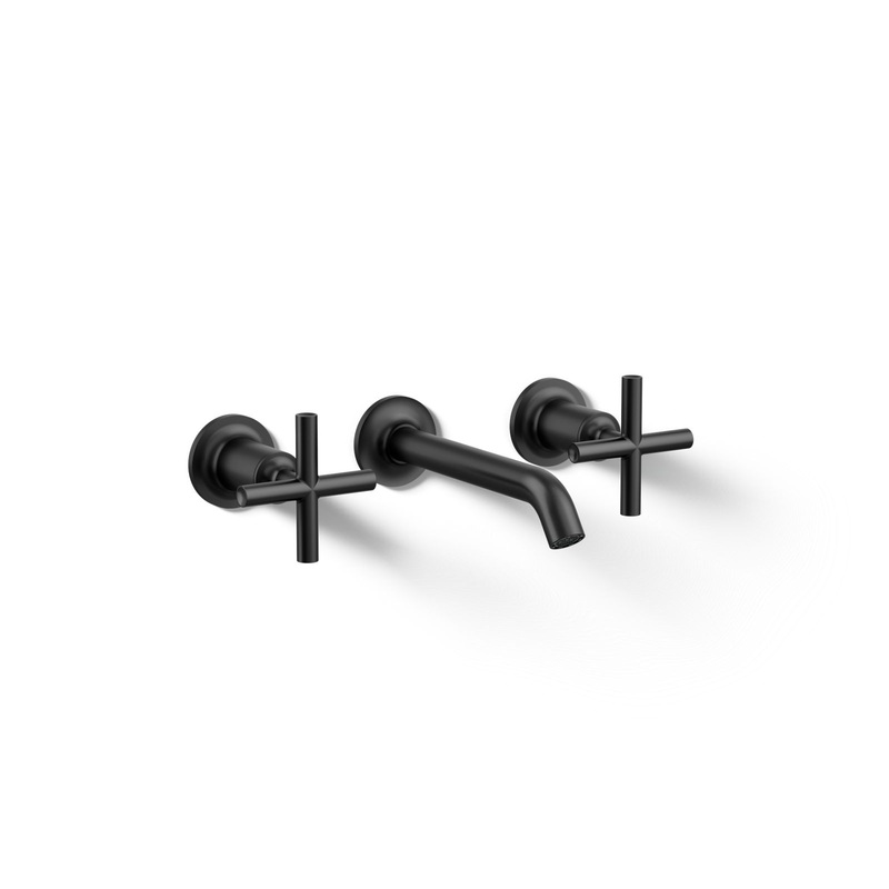KOHLER K-T14413-3-BL Purist Wall-Mount Bathroom Sink Faucet Trim With Cross Handles, 1.2 Gpm In Matte Black