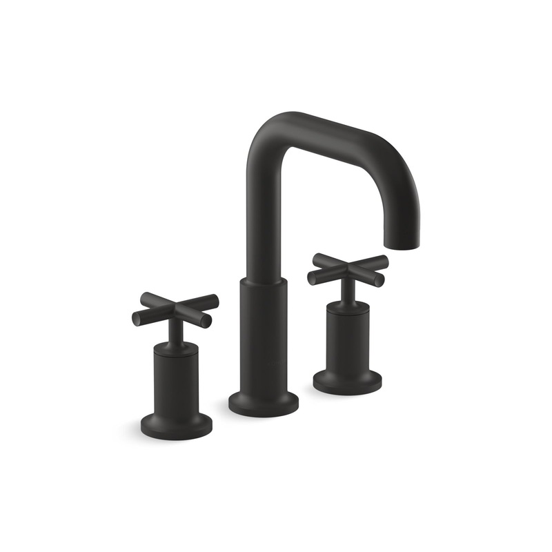 KOHLER K-T14428-3-BL Purist Deck-Mount Bath Faucet Trim With Cross Handles In Matte Black