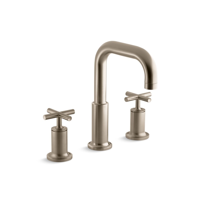 KOHLER K-T14428-3-BV Purist Deck-Mount Bath Faucet Trim With Cross Handles In Vibrant Brushed Bronze