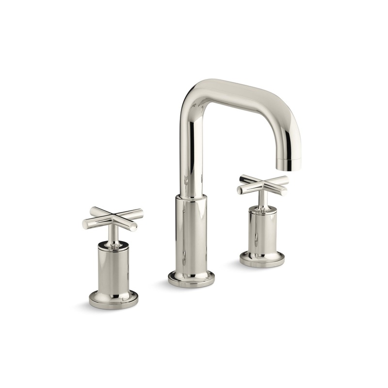 KOHLER K-T14428-3-SN Purist Deck-Mount Bath Faucet Trim With Cross Handles In Vibrant Polished Nickel