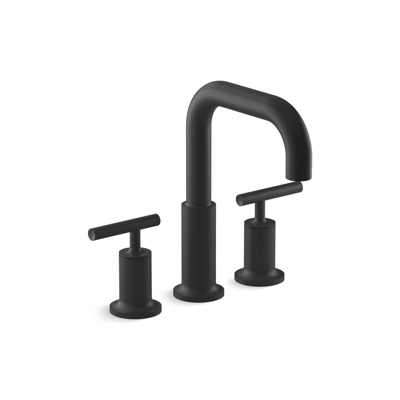 KOHLER K-T14428-4-BL Purist Deck-Mount Bath Faucet Trim With Lever Handles In Matte Black