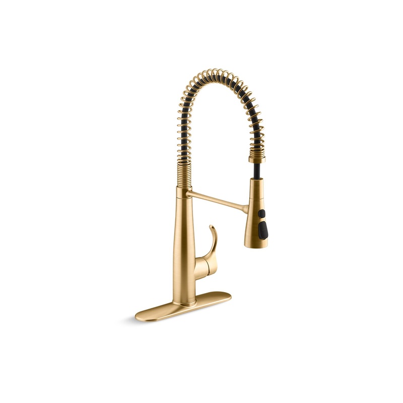 KOHLER K-22033-2MB Simplice Semi-Professional Kitchen Sink Faucet With Three-Function Sprayhead In Vibrant Brushed Moderne Brass