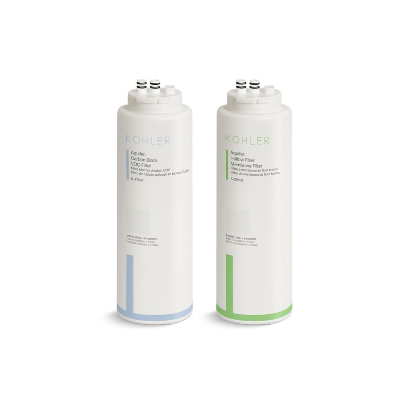 KOHLER K-29651-NA Aquifer+ Replacement Filter Cartridge Two-Pack With Hollow Fiber Membrane And Carbon Block Voc