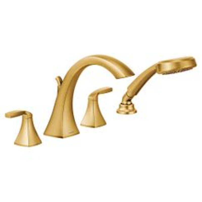 MOEN T694BG Voss  Two-Handle Roman Tub Faucet Includes Hand Shower In Brushed Gold
