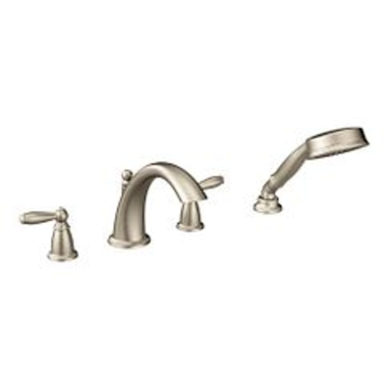 MOEN T924BN Brantford  Two-Handle Roman Tub Faucet Includes Hand Shower In Brushed Nickel
