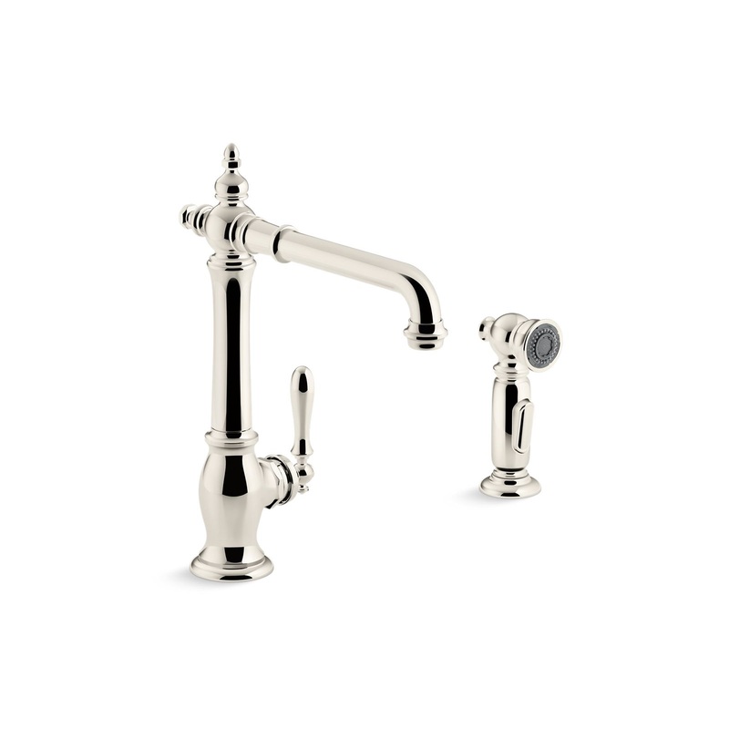 KOHLER K-99265-SN Artifacts Single-Handle Kitchen Sink Faucet With Side Sprayer In Vibrant Polished Nickel