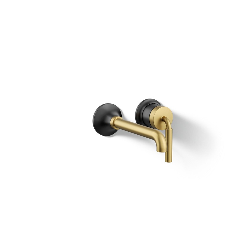KOHLER K-26438-4-BMB Tone Wall-Mount Single-Handle Bathroom Sink Faucet, 1.2 Gpm In Matte Black with Moderne Brass