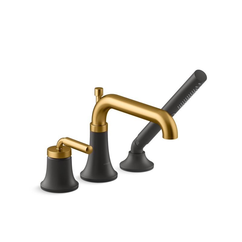 KOHLER K-26441-4-BMB Tone Deck-Mount Bath Faucet With Handshower In Matte Black with Moderne Brass