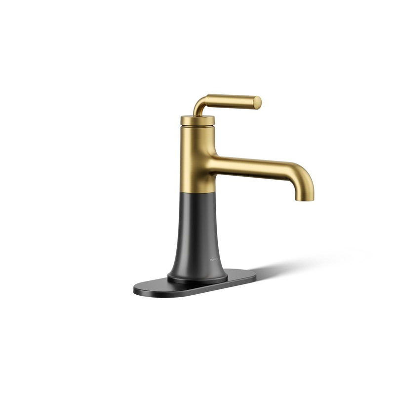 KOHLER K-27415-4-BMB Tone Single-Handle Bathroom Sink Faucet, 1.2 Gpm In Matte Black with Moderne Brass