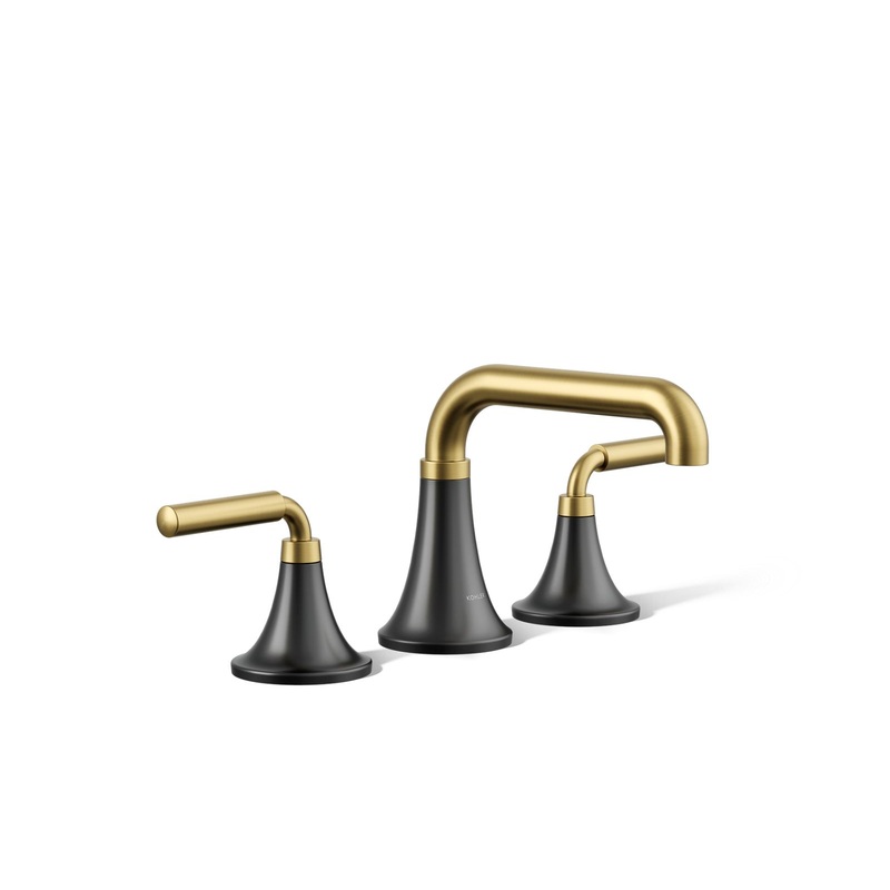 KOHLER K-27416-4-BMB Tone Widespread Bathroom Sink Faucet, 1.2 Gpm In Matte Black with Moderne Brass